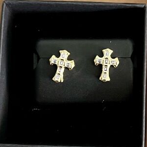 🆕 Luxury Moissanite Cross Earrings 1ct wt .925 sterling with gold over silver